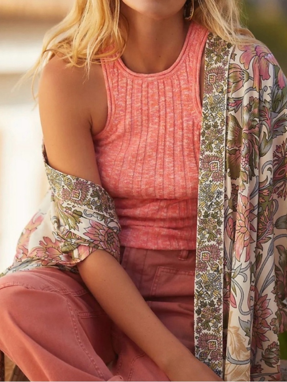Anthropologie High Neck Ribbed Knit Tank In Rose/Pink Blend